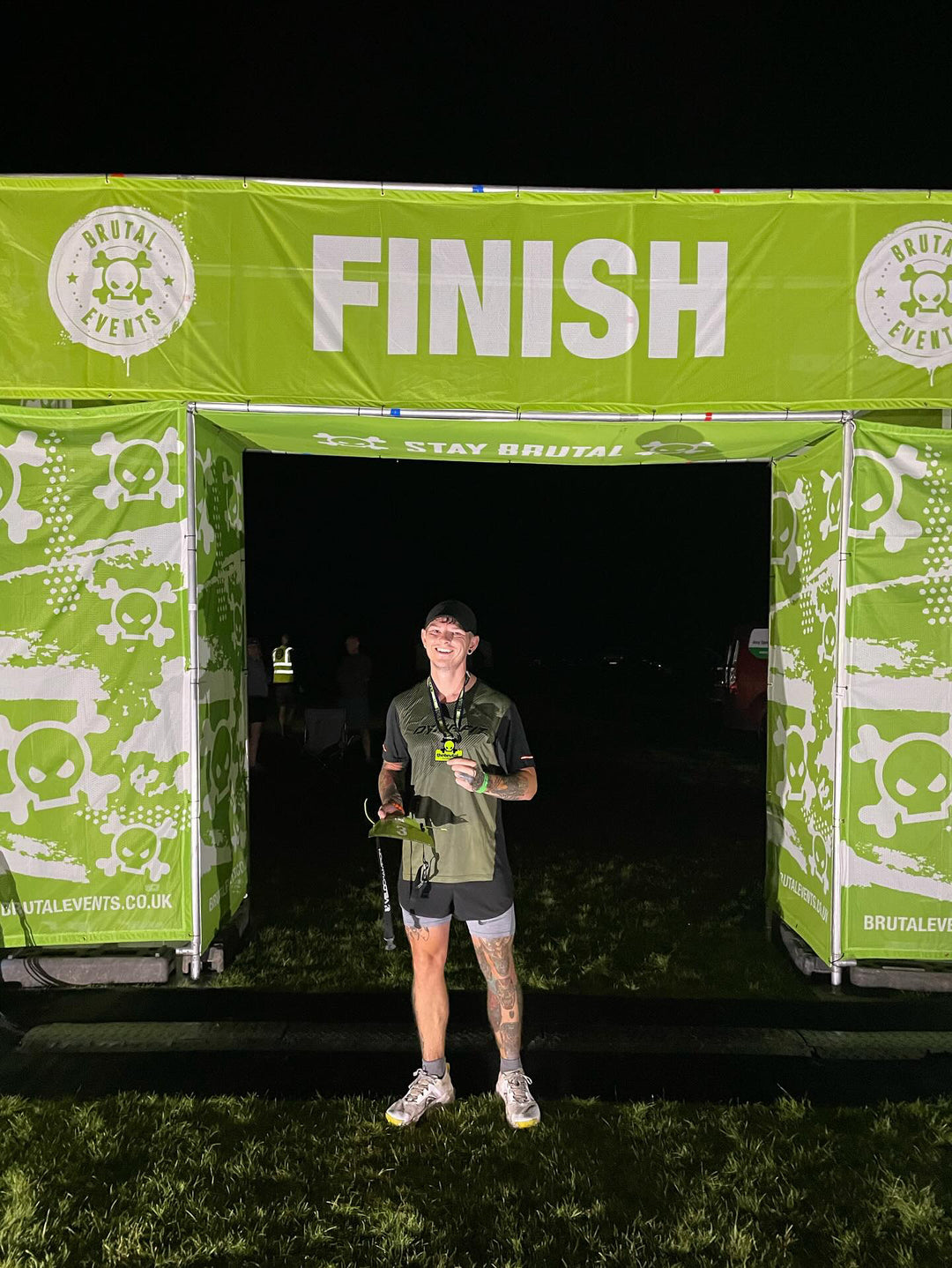 Grant Grego at the finish of his double Ironman